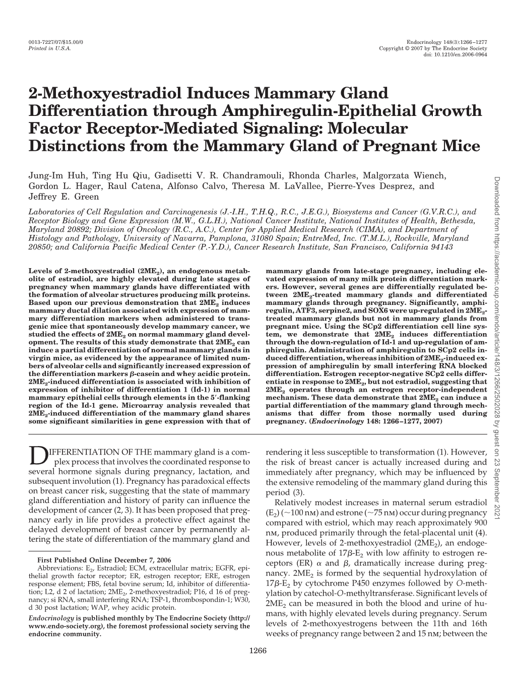 2-Methoxyestradiol Induces Mammary Gland Differentiation Through