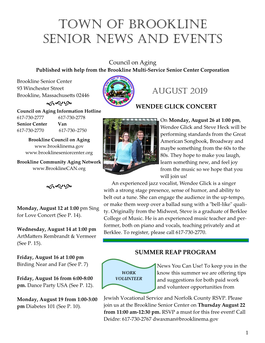 Town of Brookline Senior News and Events