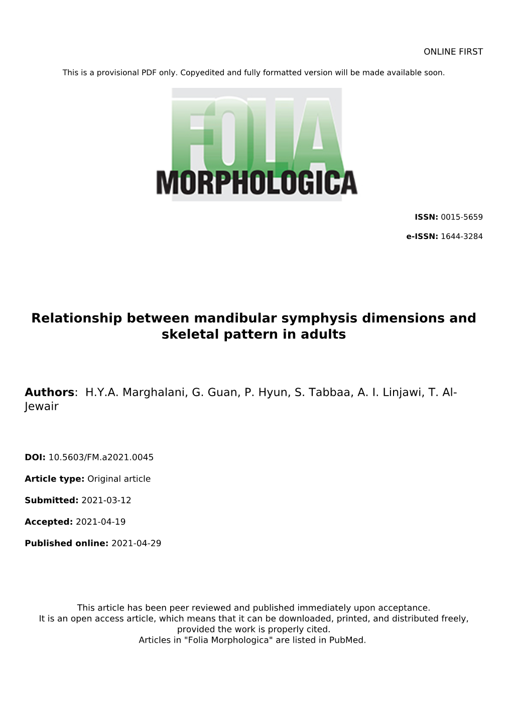 Relationship Between Mandibular Symphysis Dimensions and Skeletal Pattern in Adults