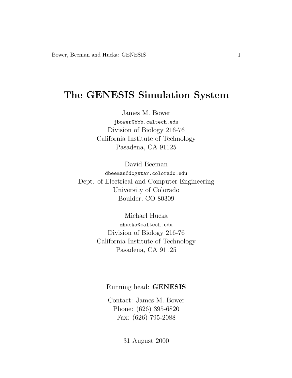 The GENESIS Simulation System