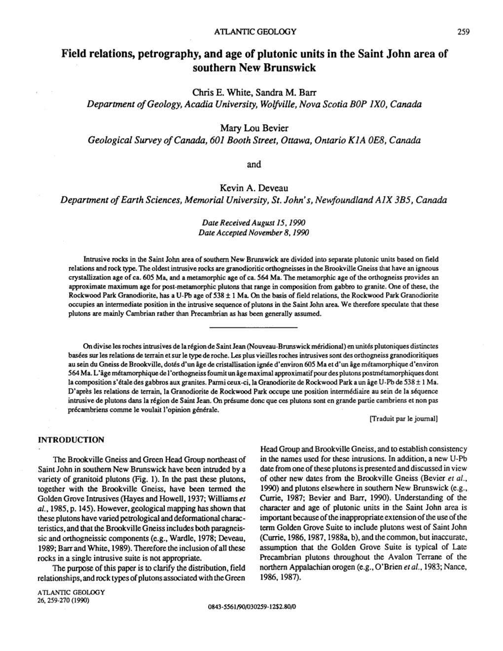 Field Relations, Petrography, and Age of Plutonic Units in the Saint John Area of Southern New Brunswick