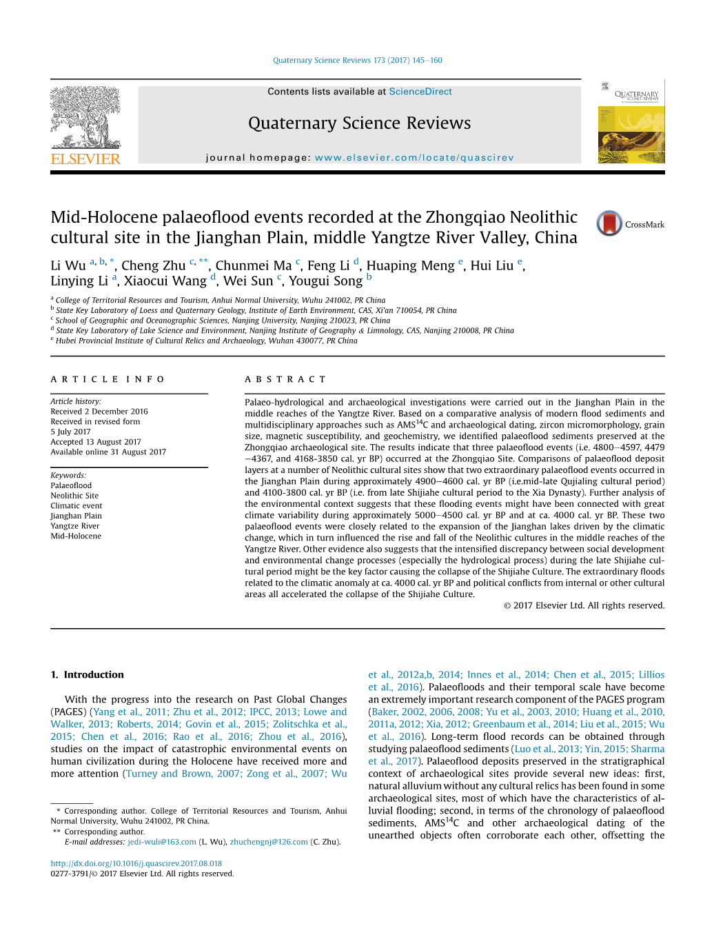 Mid-Holocene Palaeoflood Events Recorded at the Zhongqiao Neolithic