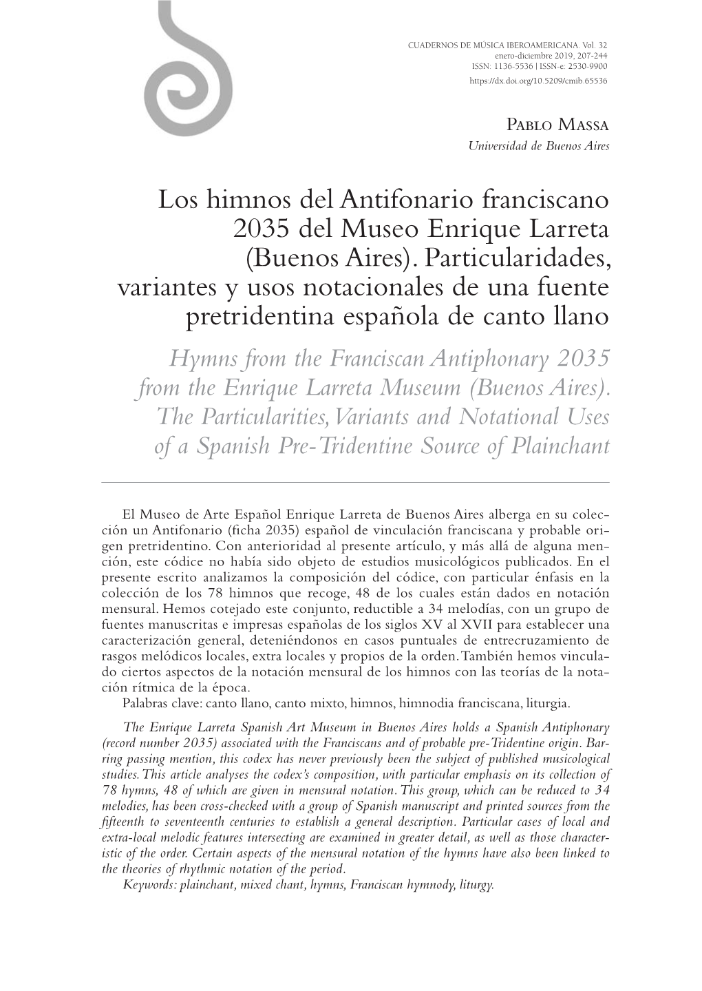 Los Himnos Del Antifonario Franciscano 2035 Del Museo Enrique Larreta (Buenos Aires)