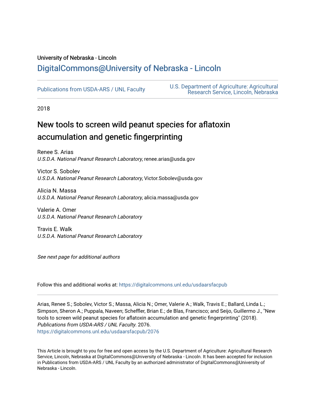 New Tools to Screen Wild Peanut Species for Aflatoxin Accumulation and Genetic Fingerprinting