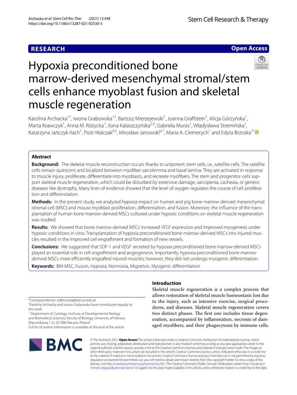 Hypoxia Preconditioned Bone Marrow-Derived Mesenchymal