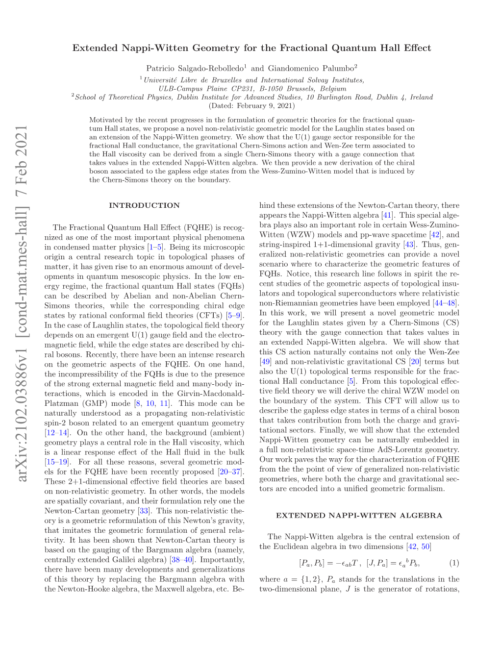 Extended Nappi-Witten Geometry for the Fractional Quantum Hall Effect