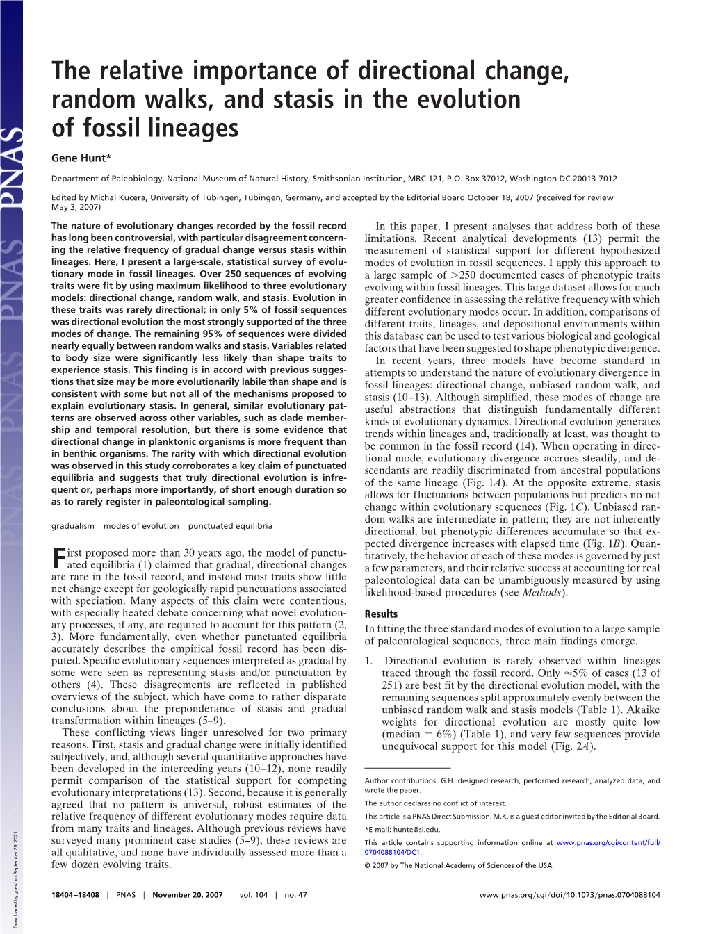 The Relative Importance of Directional Change, Random Walks, and Stasis in the Evolution of Fossil Lineages