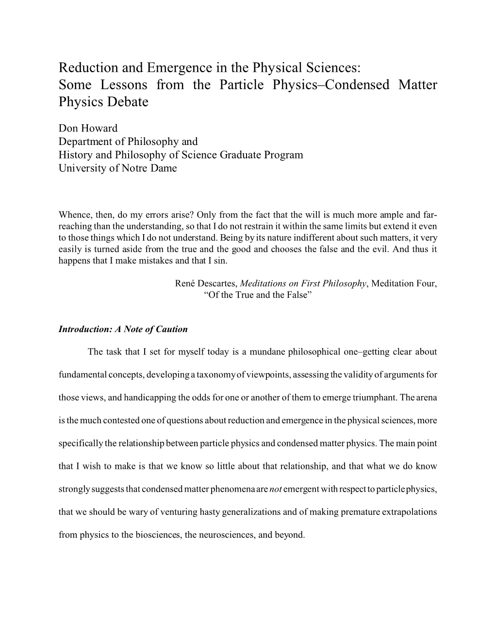 Reduction and Emergence in the Physical Sciences: Some Lessons from the Particle Physics–Condensed Matter Physics Debate