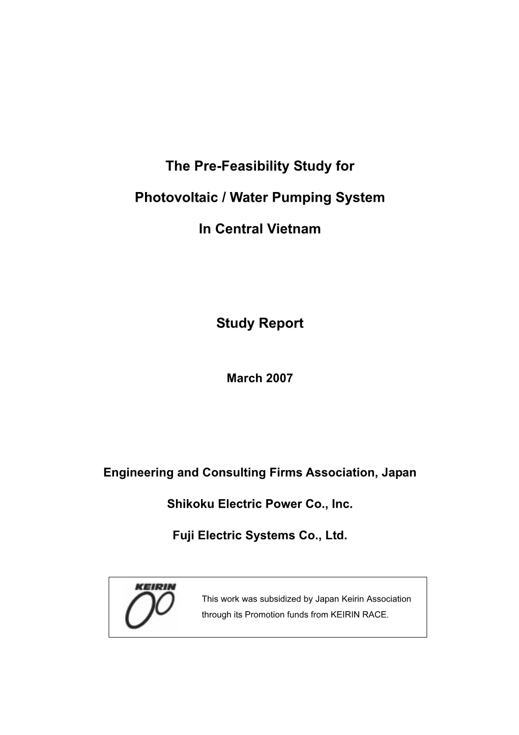 The Pre-Feasibility Study for Photovoltaic / Water Pumping