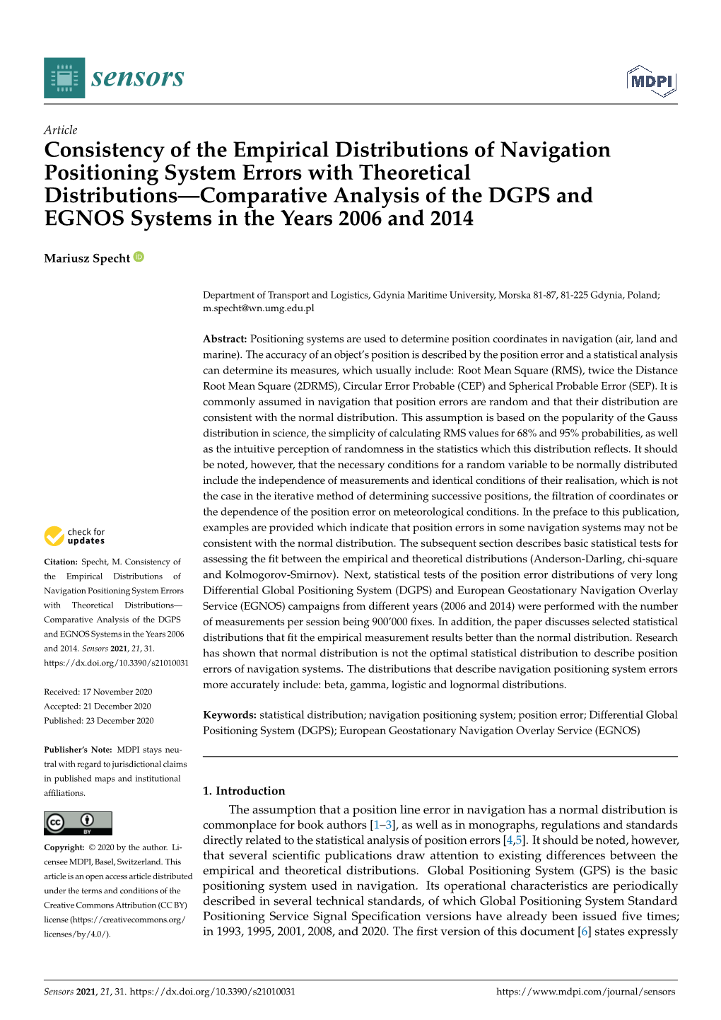 Consistency of the Empirical Distributions of Navigation Positioning System Errors with Theoretical Distributions—Comparative