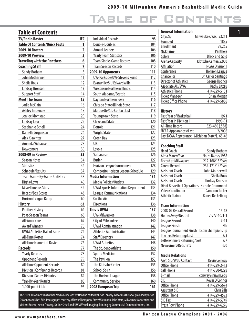 Table of Contents General Information 1 City/Zip Milwaukee, Wis