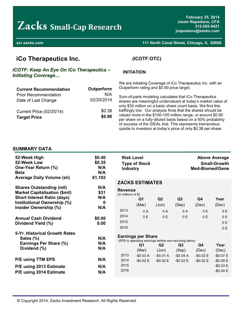 Small-Cap Research 312-265-9421 Jnapodano@Zacks.Com