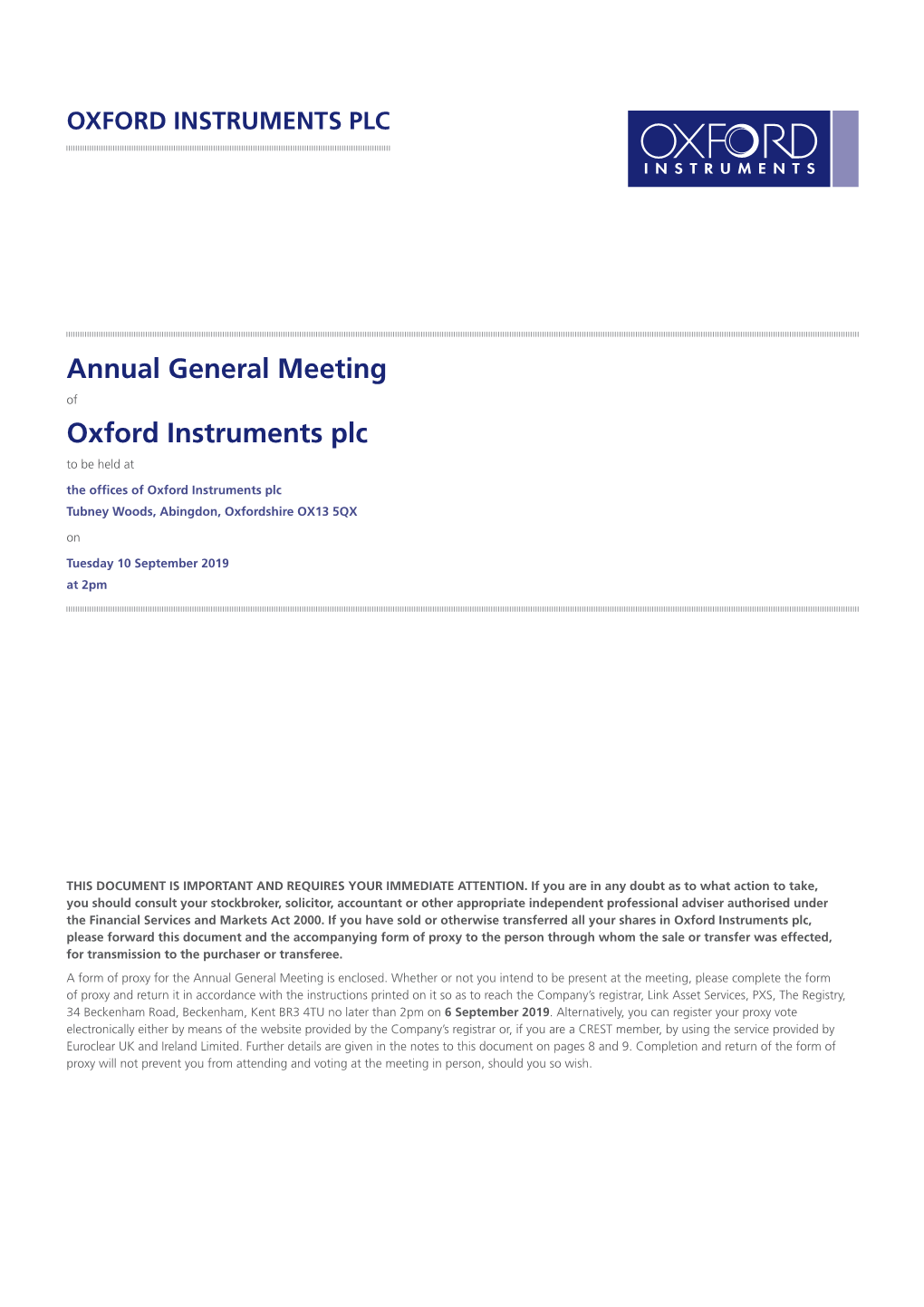 Annual General Meeting Oxford Instruments