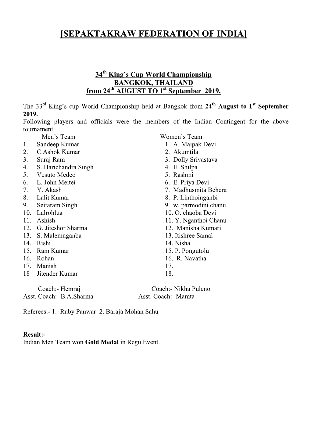 15 V Details of Participantes