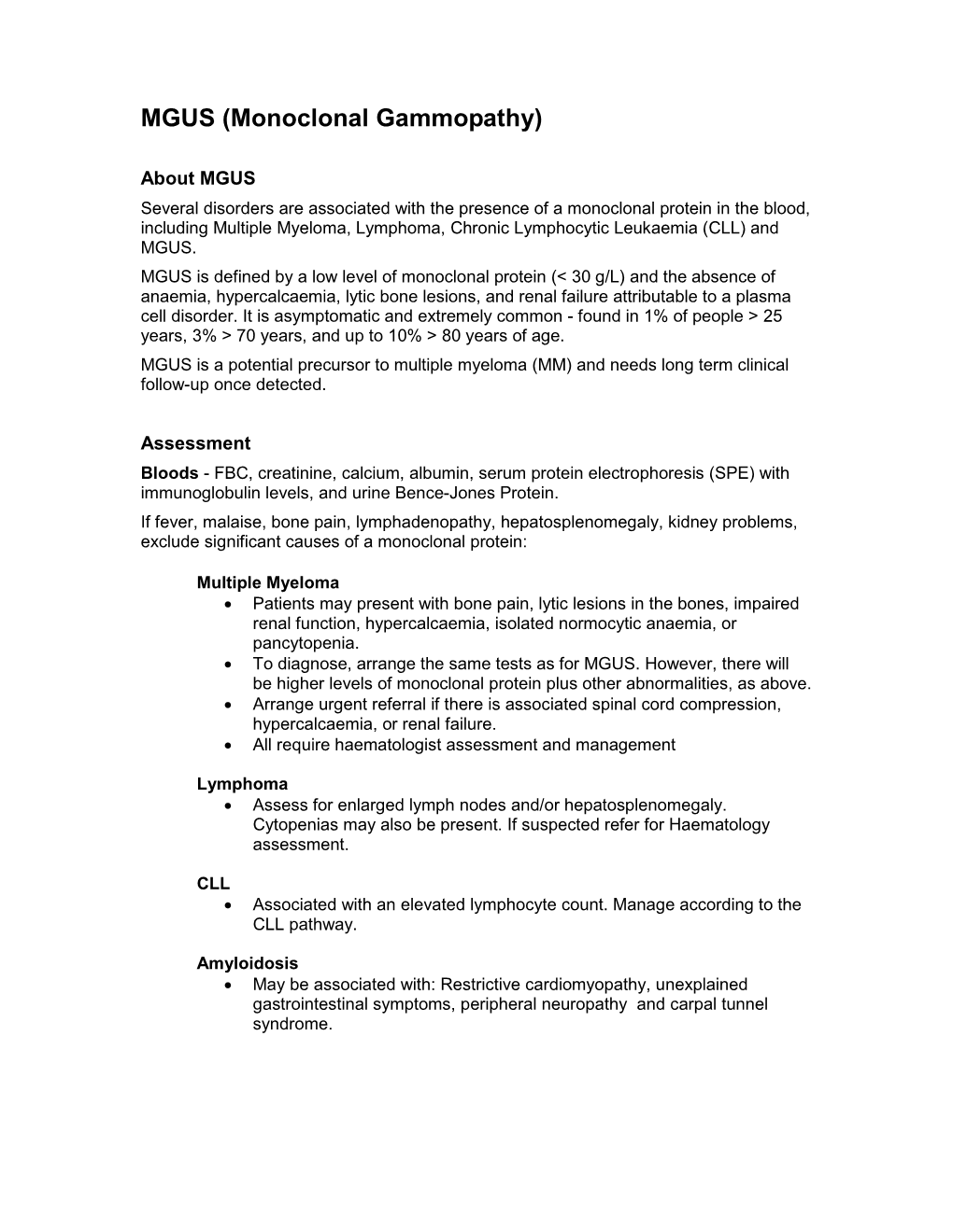 MGUS (Monoclonal Gammopathy)