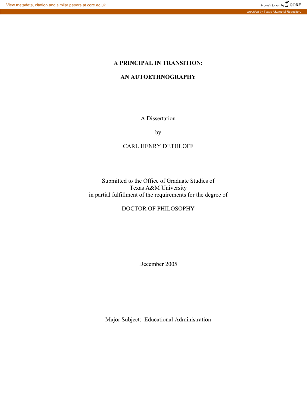 AN AUTOETHNOGRAPHY a Dissertation by CARL
