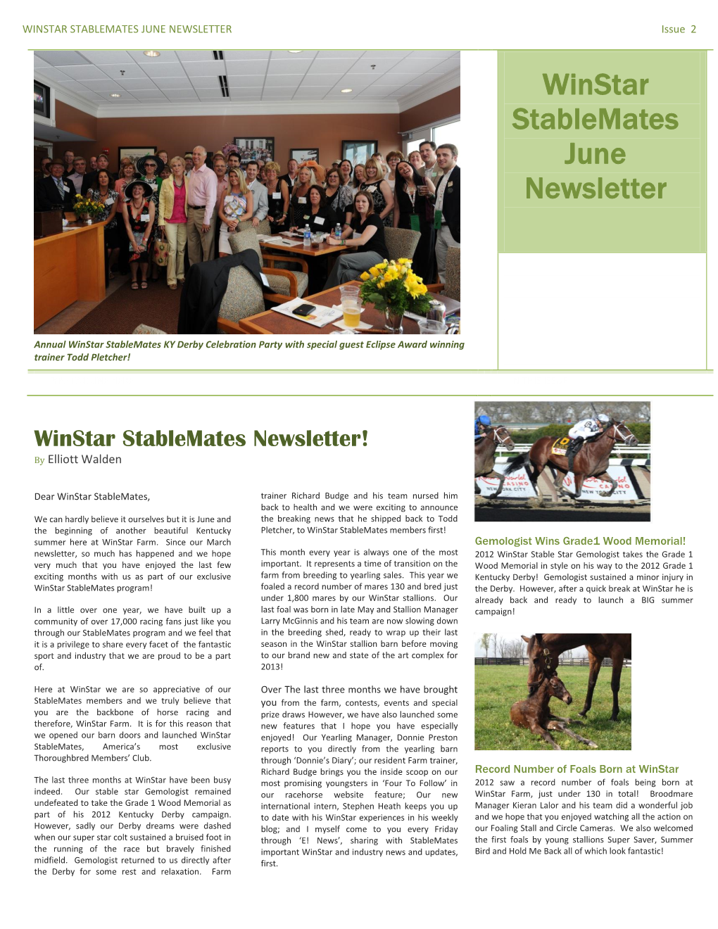 WINSTAR STABLEMATES JUNE NEWSLETTER Issue 2