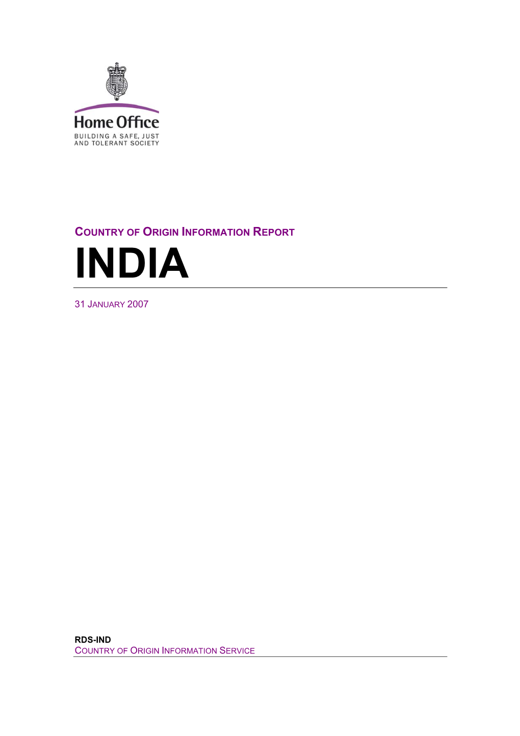 Country of Origin Information Report India January 2007
