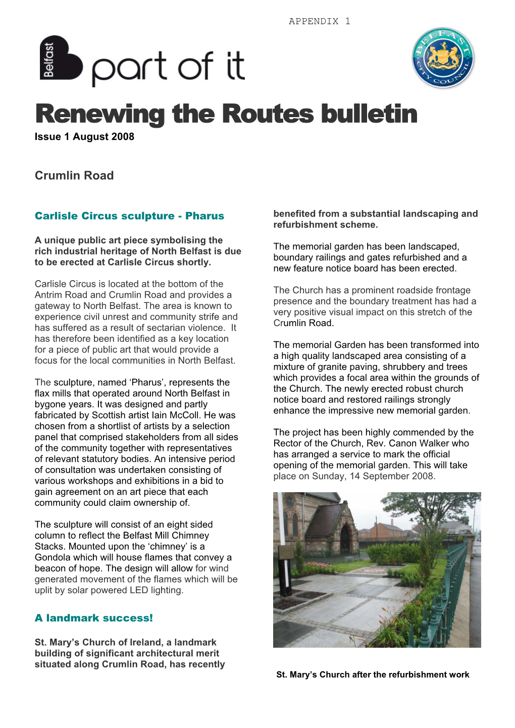 Renewing the Routes Bulletin Issue 1 August 2008