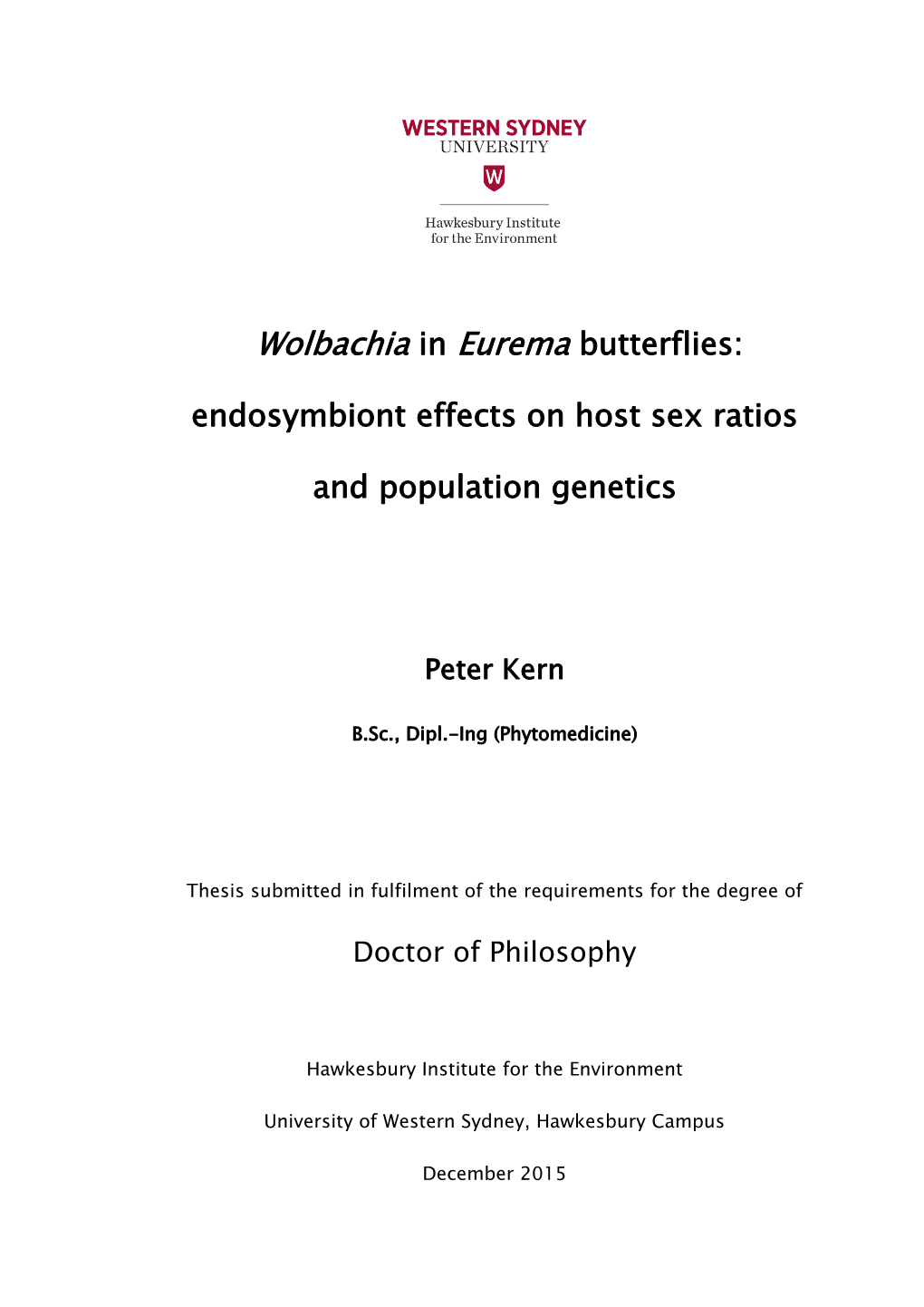Wolbachia in Eurema Butterflies: Endosymbiont Effects on Host Sex