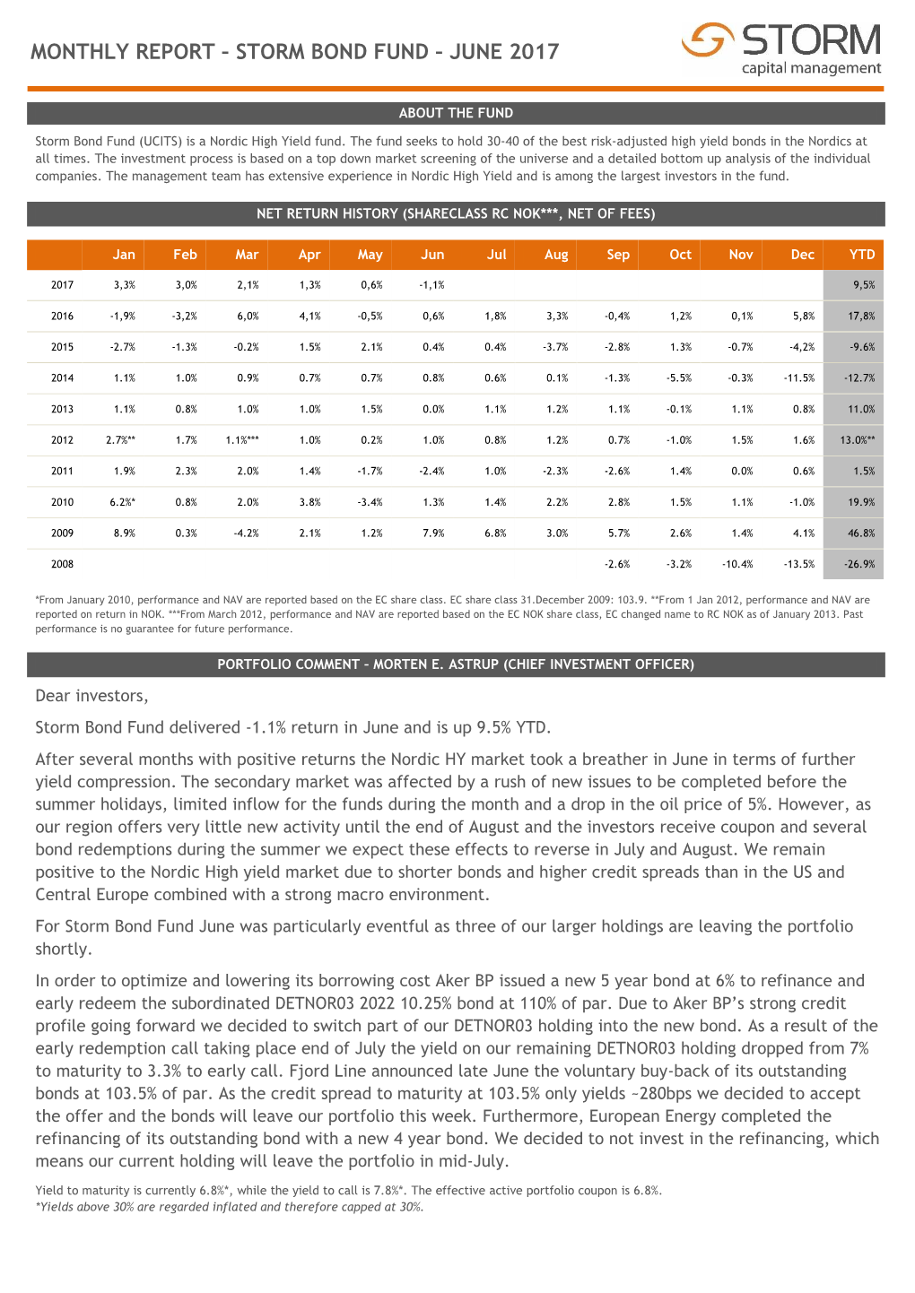 Storm Bond Fund – June 2017