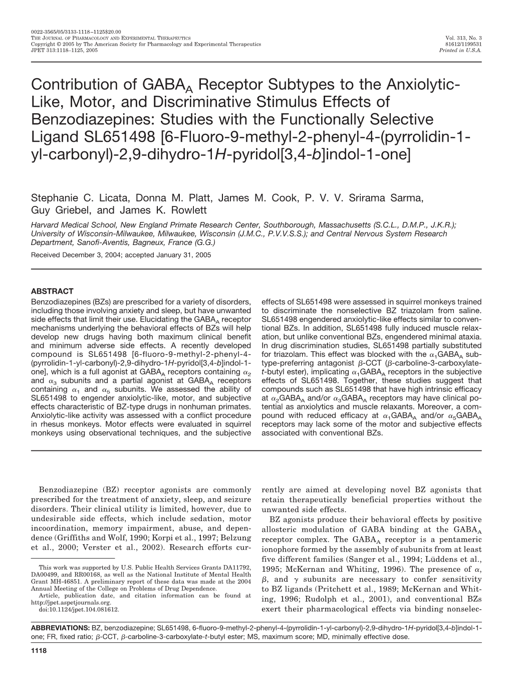 Contribution of GABAA Receptor Subtypes to the Anxiolytic