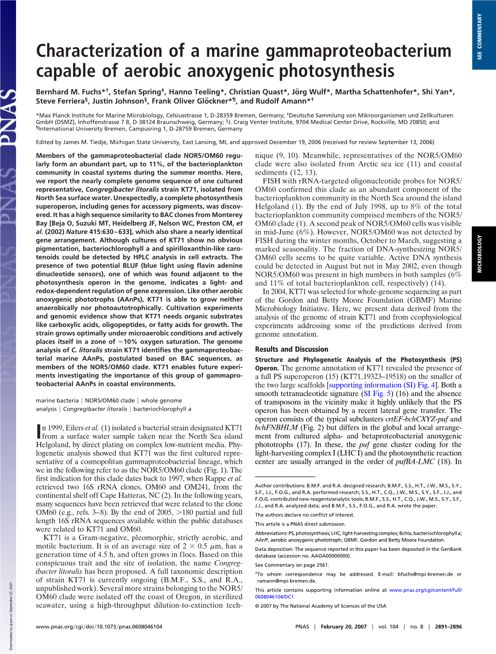 Characterization of a Marine Gammaproteobacterium Capable Of