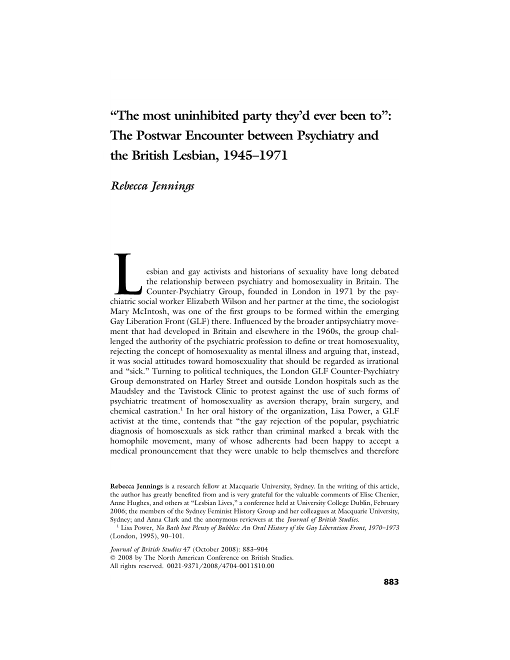 The Postwar Encounter Between Psychiatry and the British Lesbian, 1945–1971