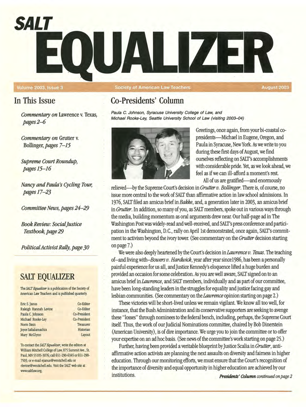 SALT Equalizer, Vol. 2003, Issue 3