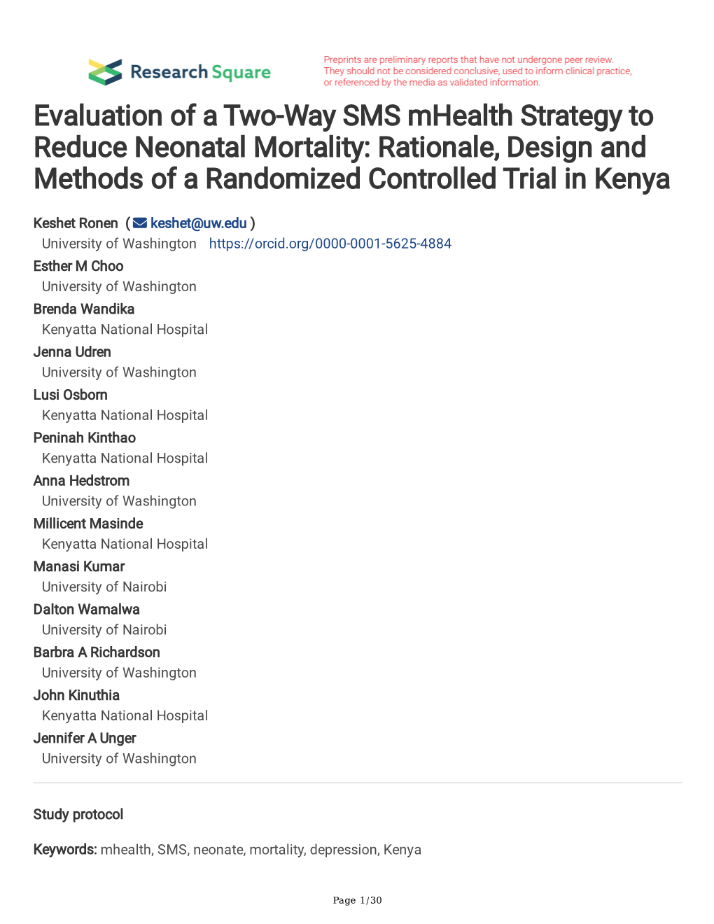 Evaluation of a Two-Way SMS Mhealth Strategy to Reduce Neonatal Mortality: Rationale, Design and Methods of a Randomized Controlled Trial in Kenya