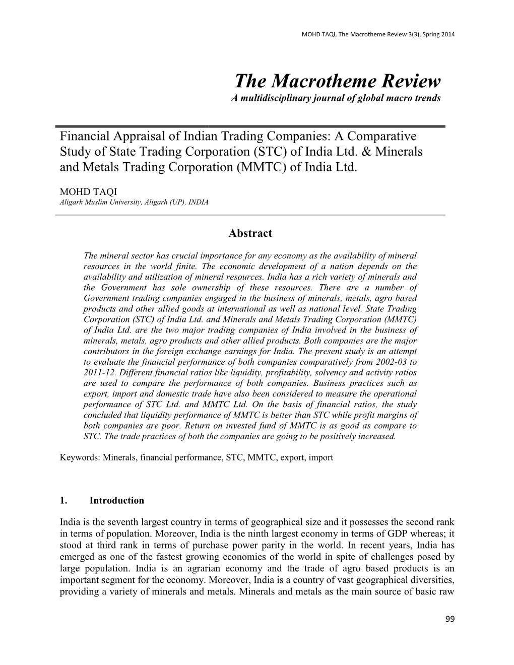 A Comparative Study of State Trading Corporation (STC) of India Ltd