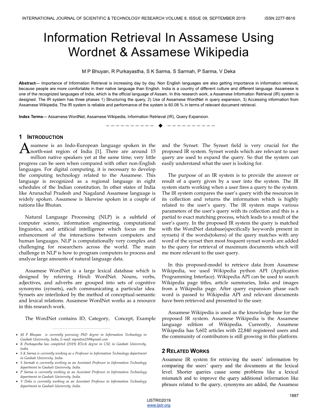 Information Retrieval in Assamese Using Wordnet & Assamese