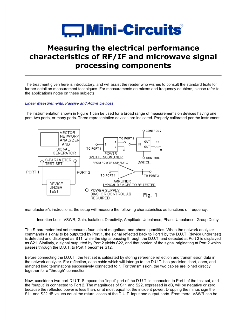 Measuring the Electrical Performance Characteristics of RF/IF And