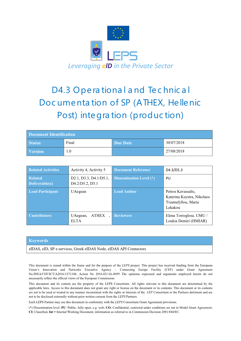 D4.3 Operational and Technical Documentation of SP (ATHEX, Hellenic Post) Integration (Production)