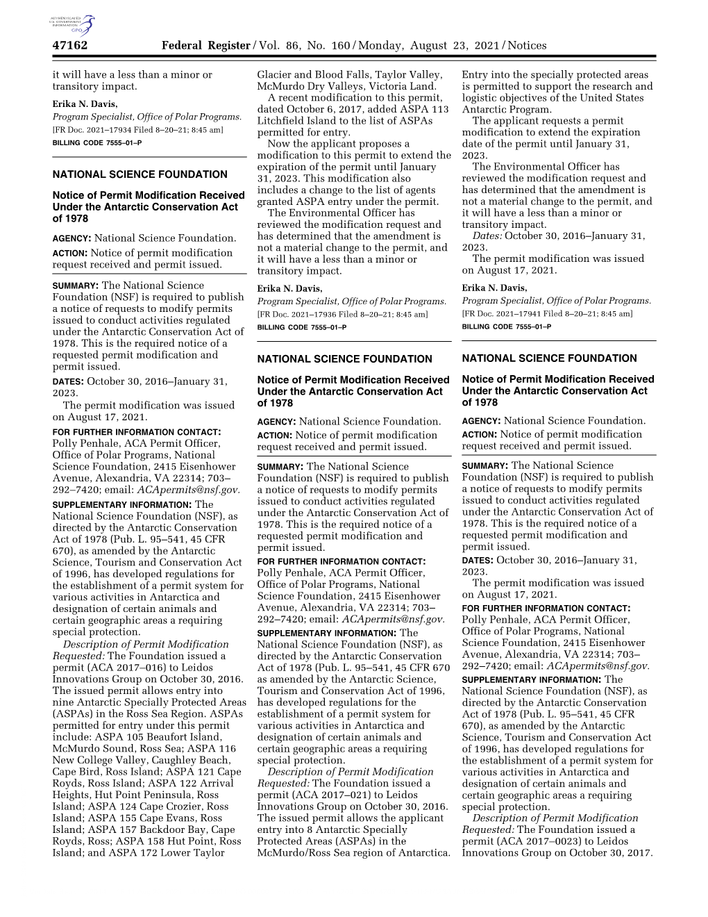 Federal Register/Vol. 86, No. 160/Monday, August 23, 2021