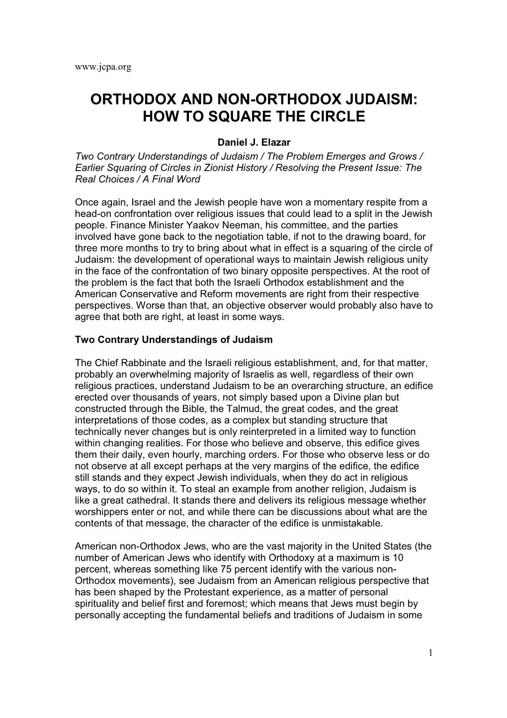 Orthodox and Non-Orthodox Judaism: How to Square the Circle