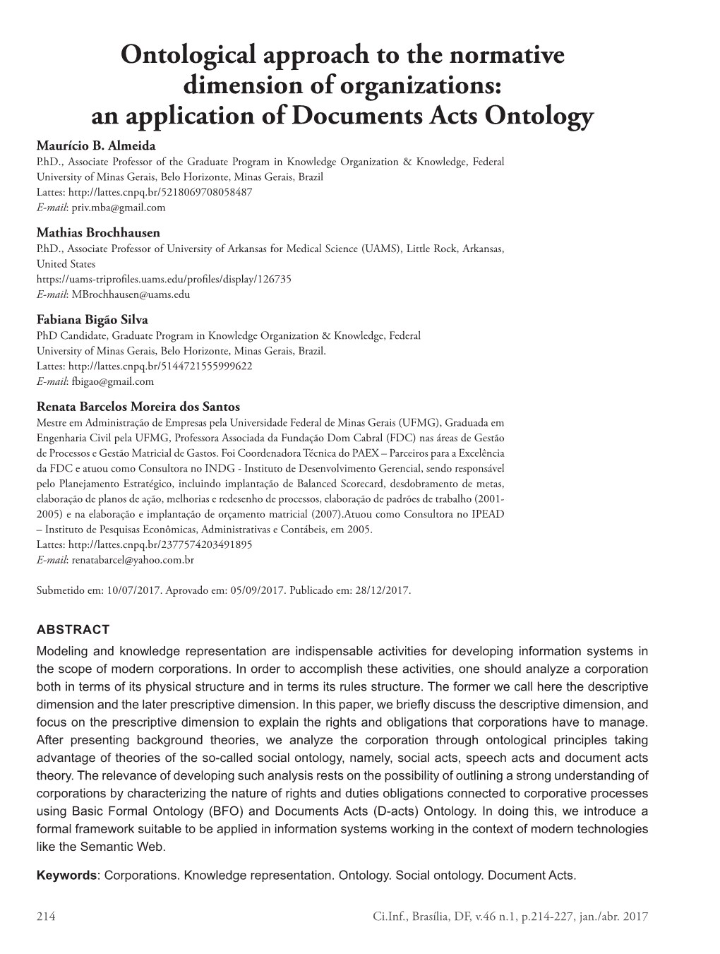 Ontological Approach to the Normative Dimension of Organizations: an Application of Documents Acts Ontology Maurício B