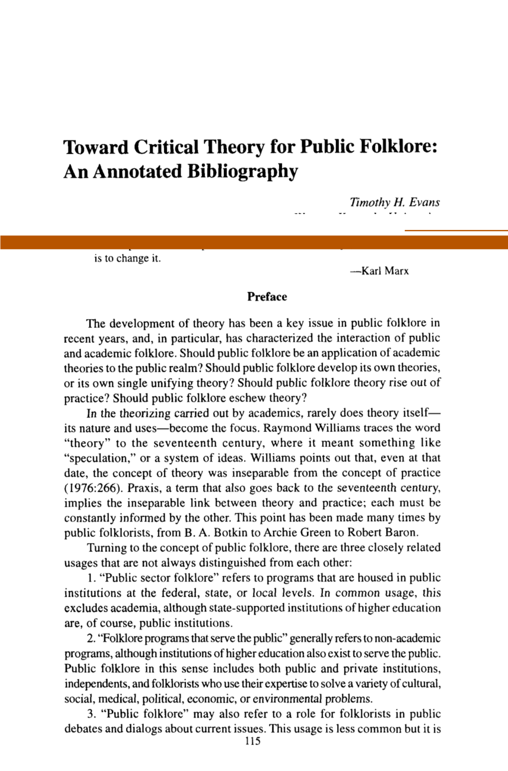 Toward Critical Theory for Public Folklore: an Annotated Bibliography
