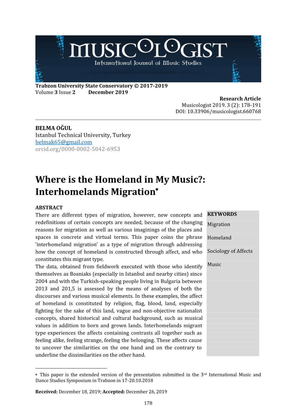 Where Is the Homeland in My Music?: Interhomelands Migration*