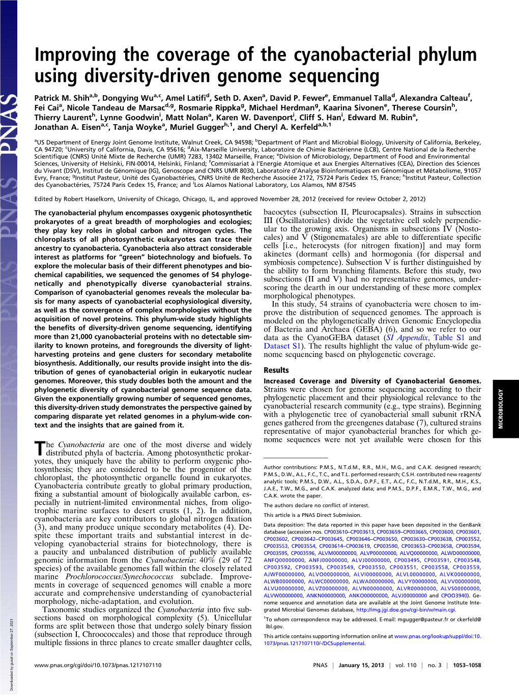 Improving the Coverage of the Cyanobacterial Phylum Using Diversity-Driven Genome Sequencing