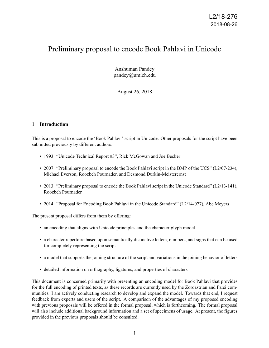 Preliminary Proposal to Encode Book Pahlavi in Unicode