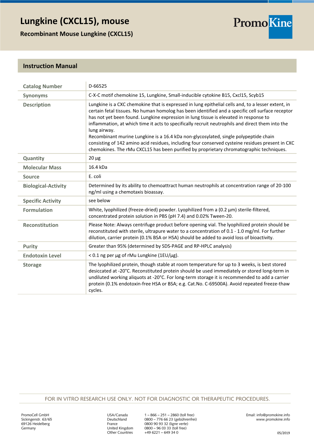 Lungkine (CXCL15), Mouse Recombinant Mouse Lungkine (CXCL15)