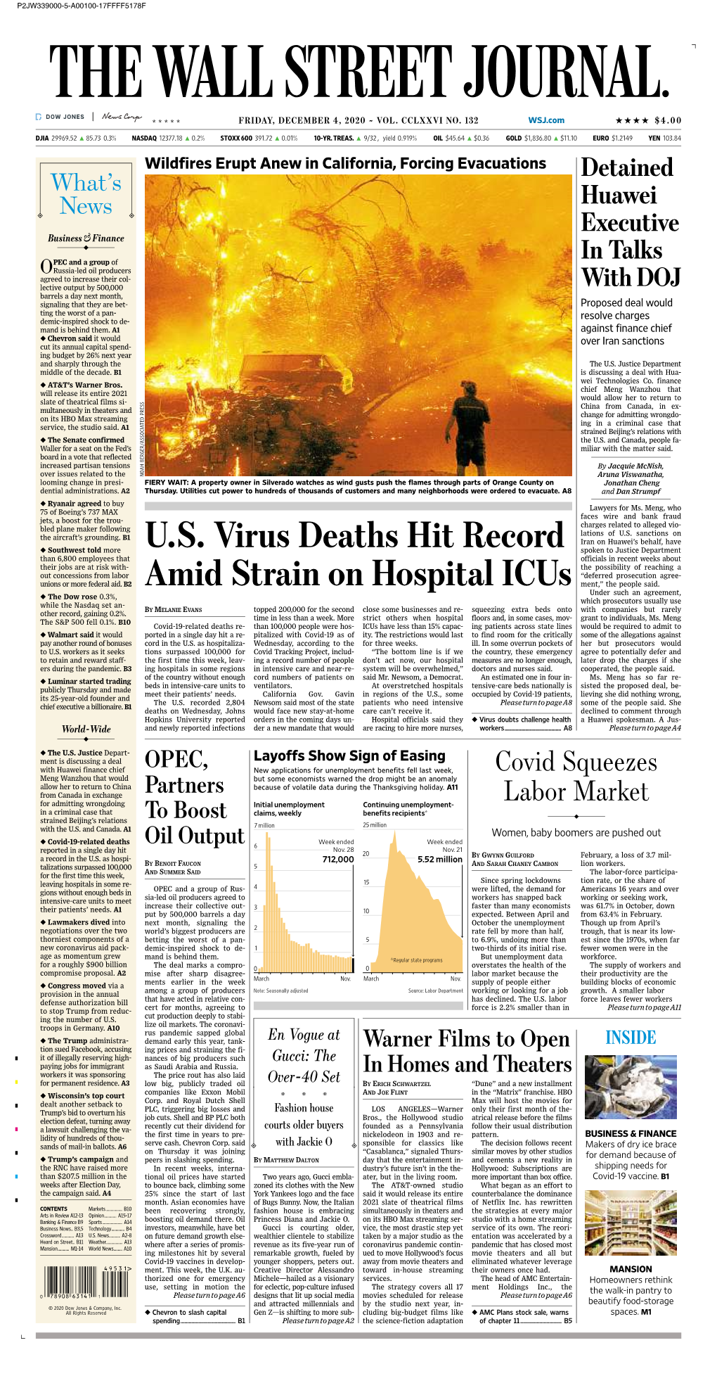 U.S. Virus Deaths Hit Record Amid Strain on Hospital Icus