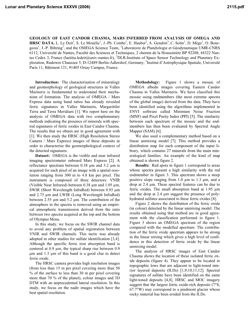 Geology of East Candor Chasma, Mars Inferred from Analysis of Omega and Hrsc Data