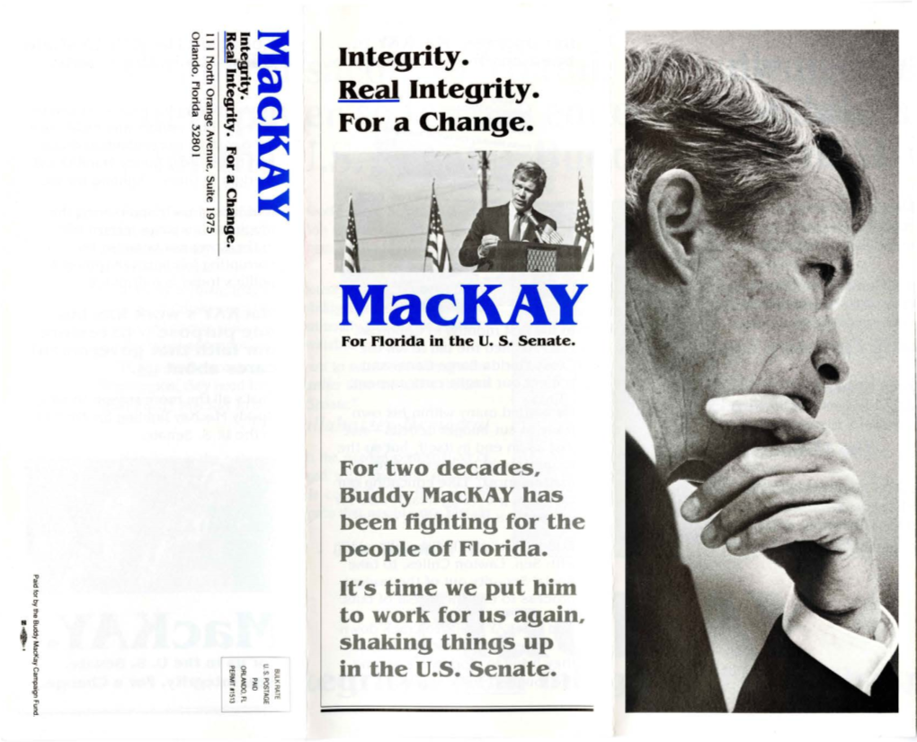 Mackay for Florida in the US Senate, Integrity. Real Integrity. for a Change