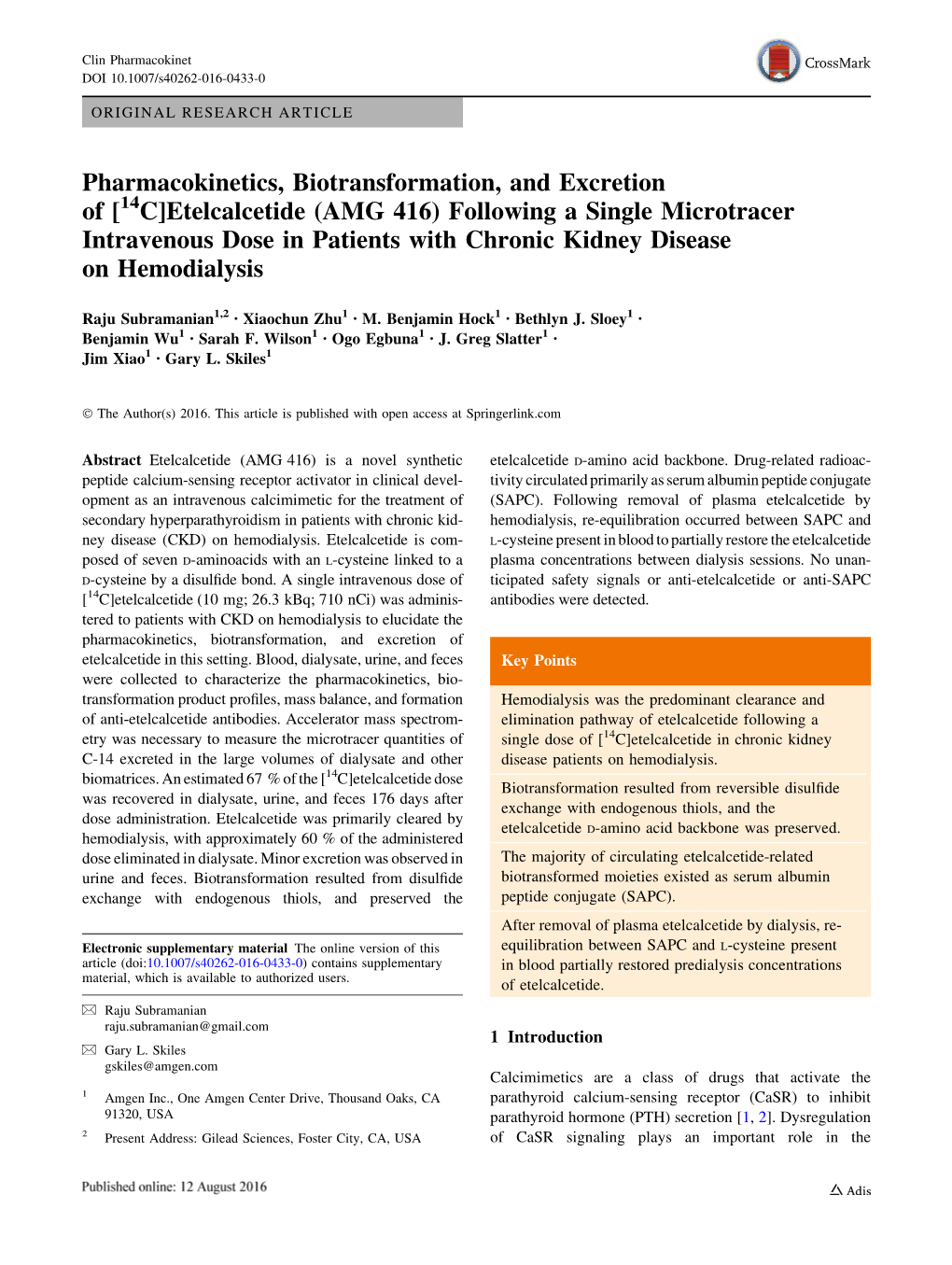 Pharmacokinetics, Biotransformation, and Excretion of [14C]Etelcalcetide