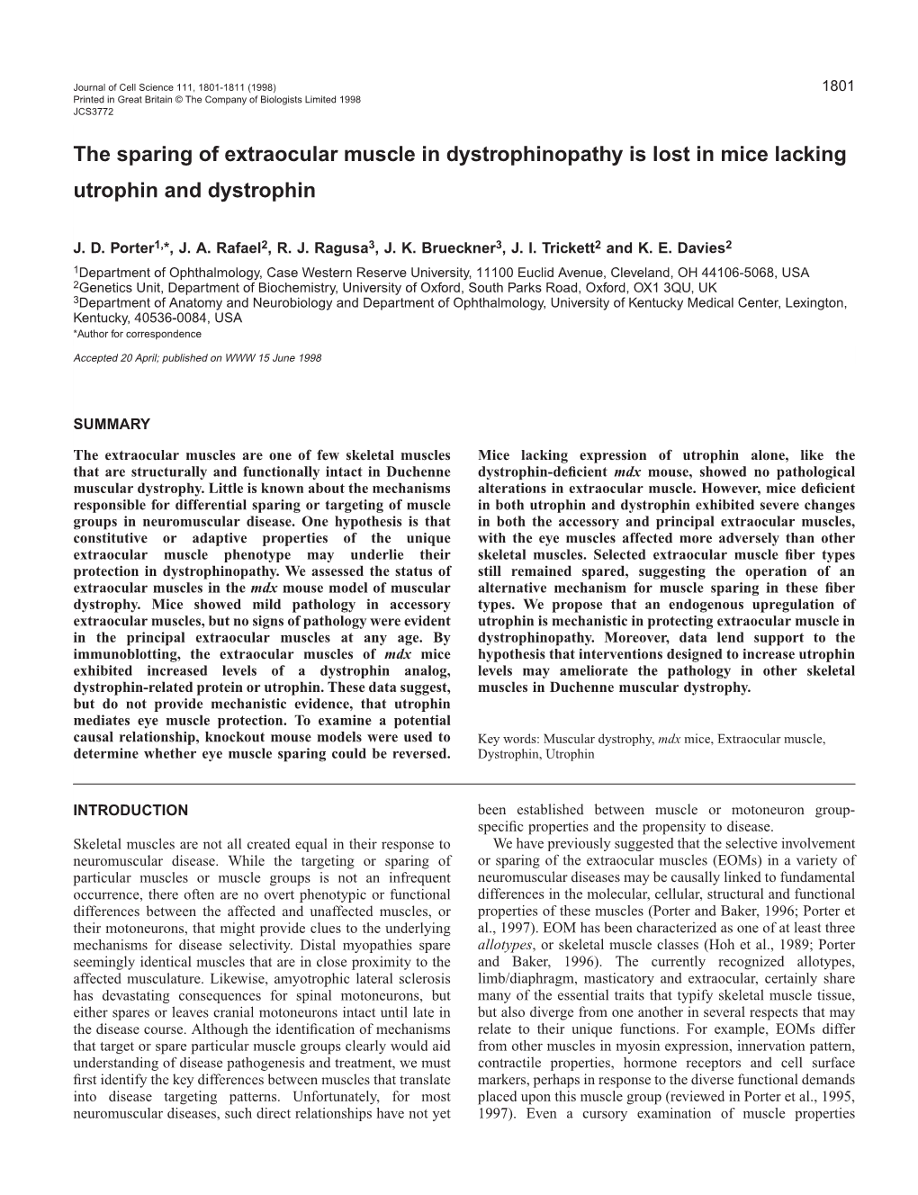 The Sparing of Extraocular Muscle in Dystrophinopathy Is Lost in Mice Lacking Utrophin and Dystrophin