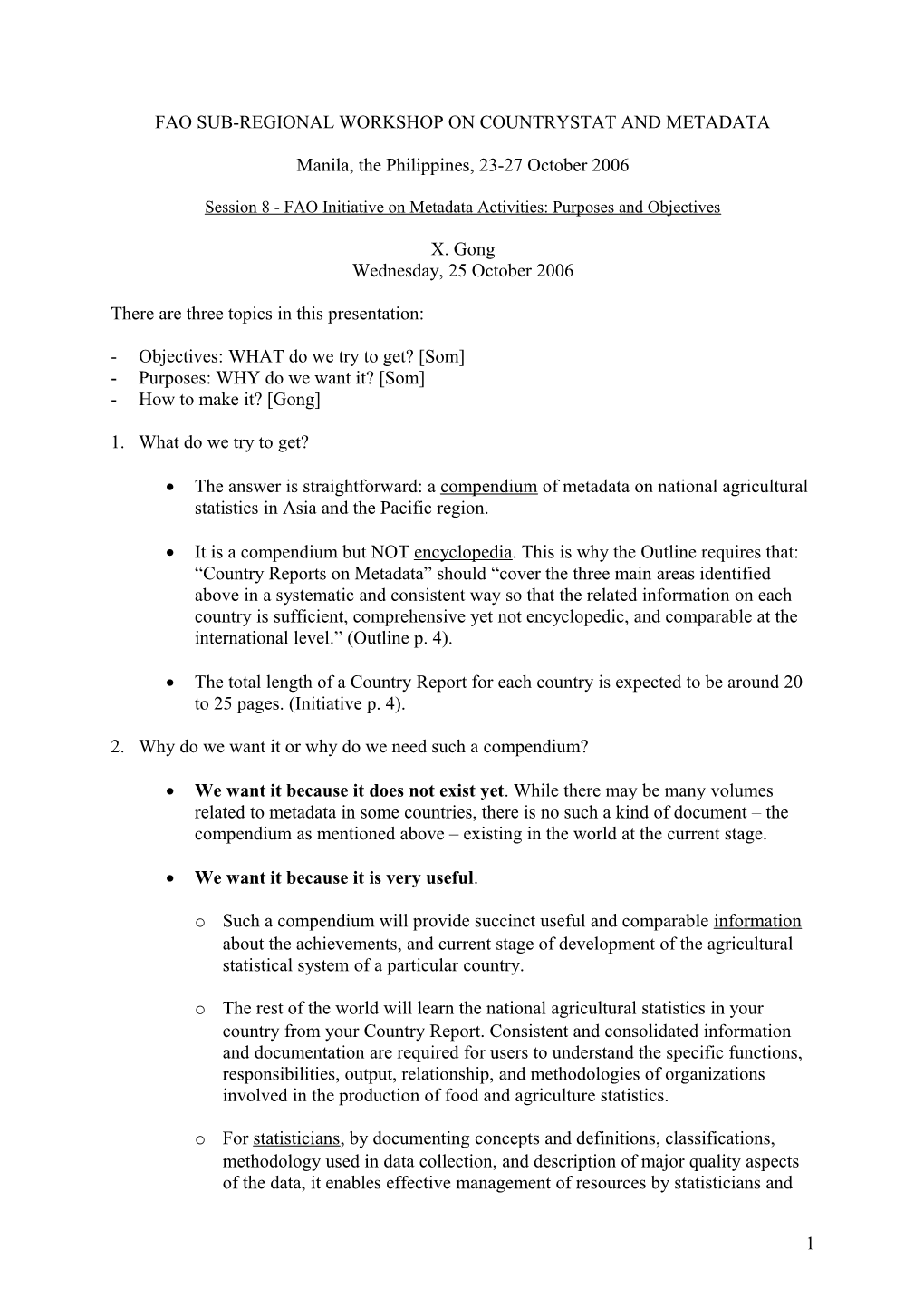 Outline for the Metadata Paper