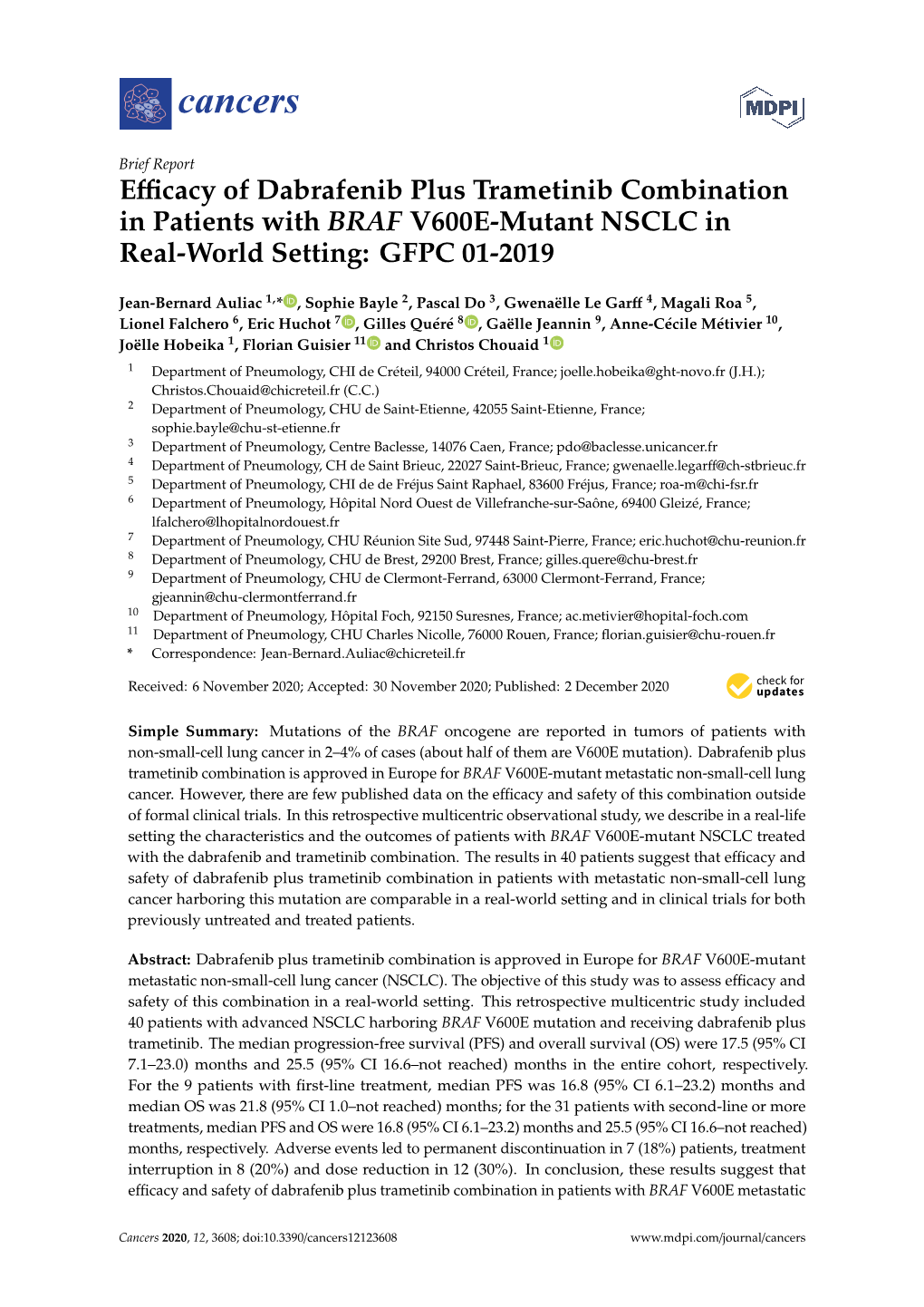 Efficacy of Dabrafenib Plus Trametinib Combination in Patients