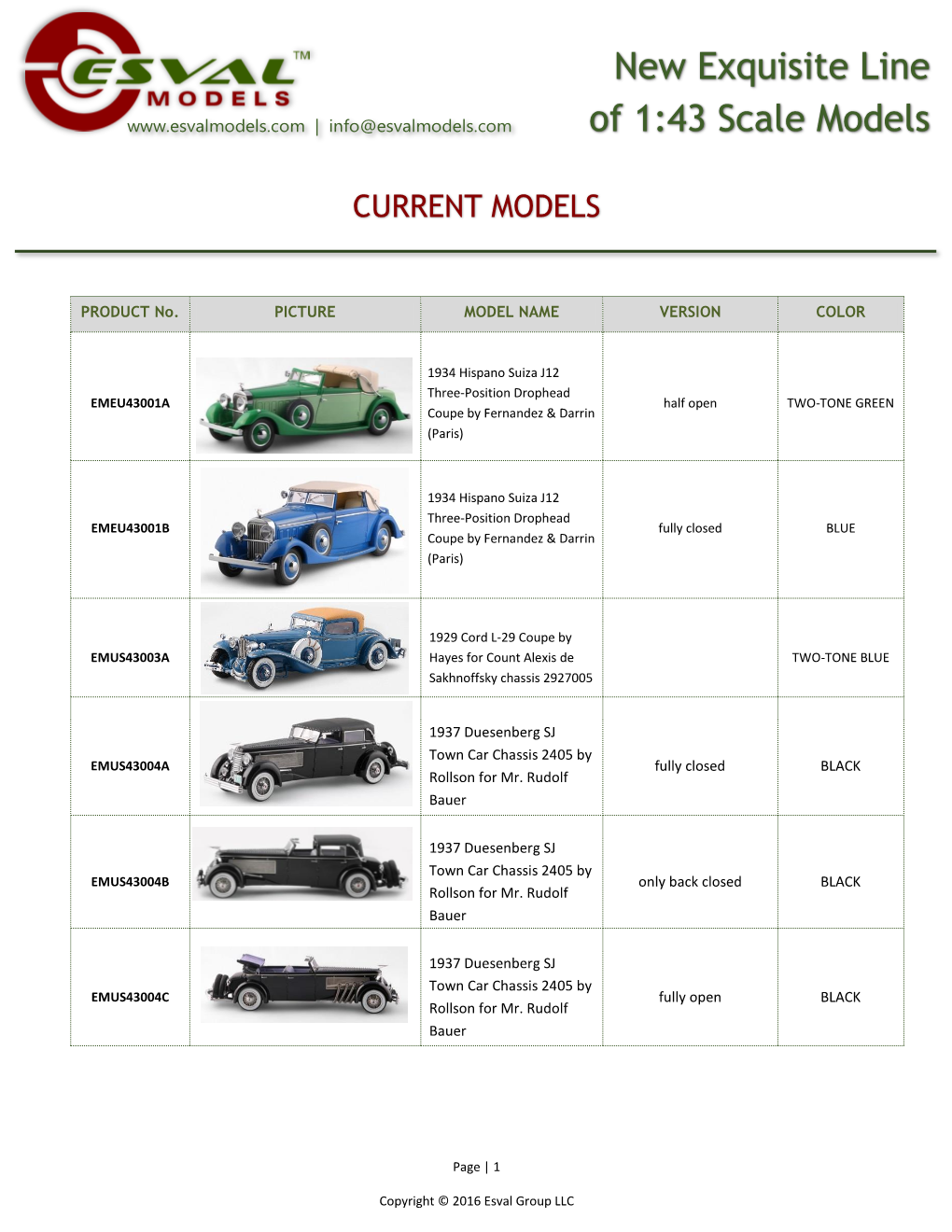 New Exquisite Line of 1:43 Scale Models